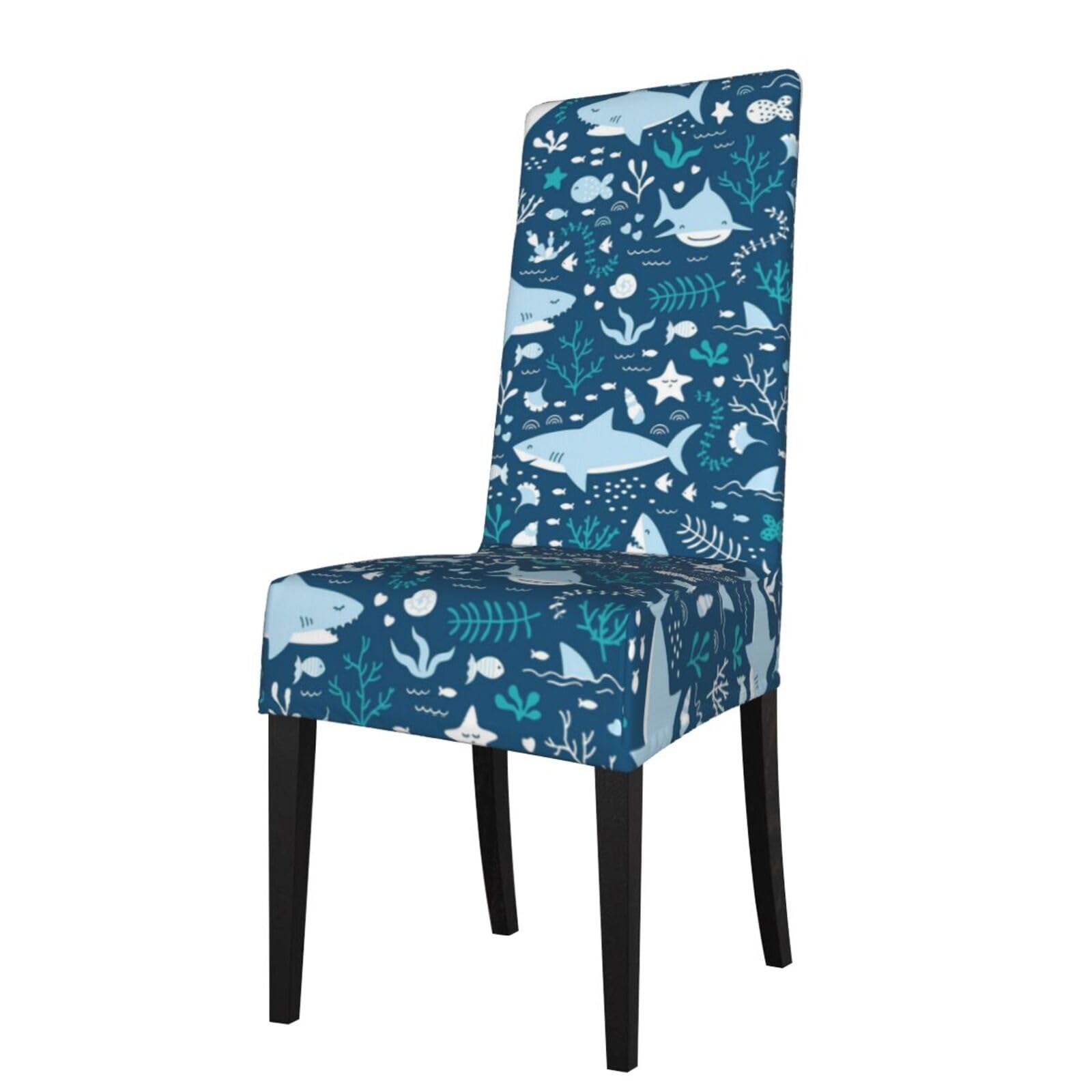 Lkymoh As Picture Smiling Shark Sea Animals Fishes Starfish Blue, Chair Covers Stretch Chair Slipcovers For Dining Room, For Party Pet Protection Universal Fit Soft Polyester