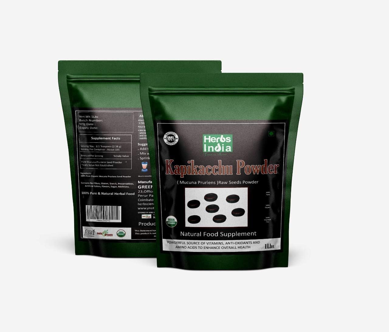 Organic Mucuna Pruriens Powder 16 Ounces (1 Pound) - USDA Certified Organic, Premium Powder - HerbsIndia