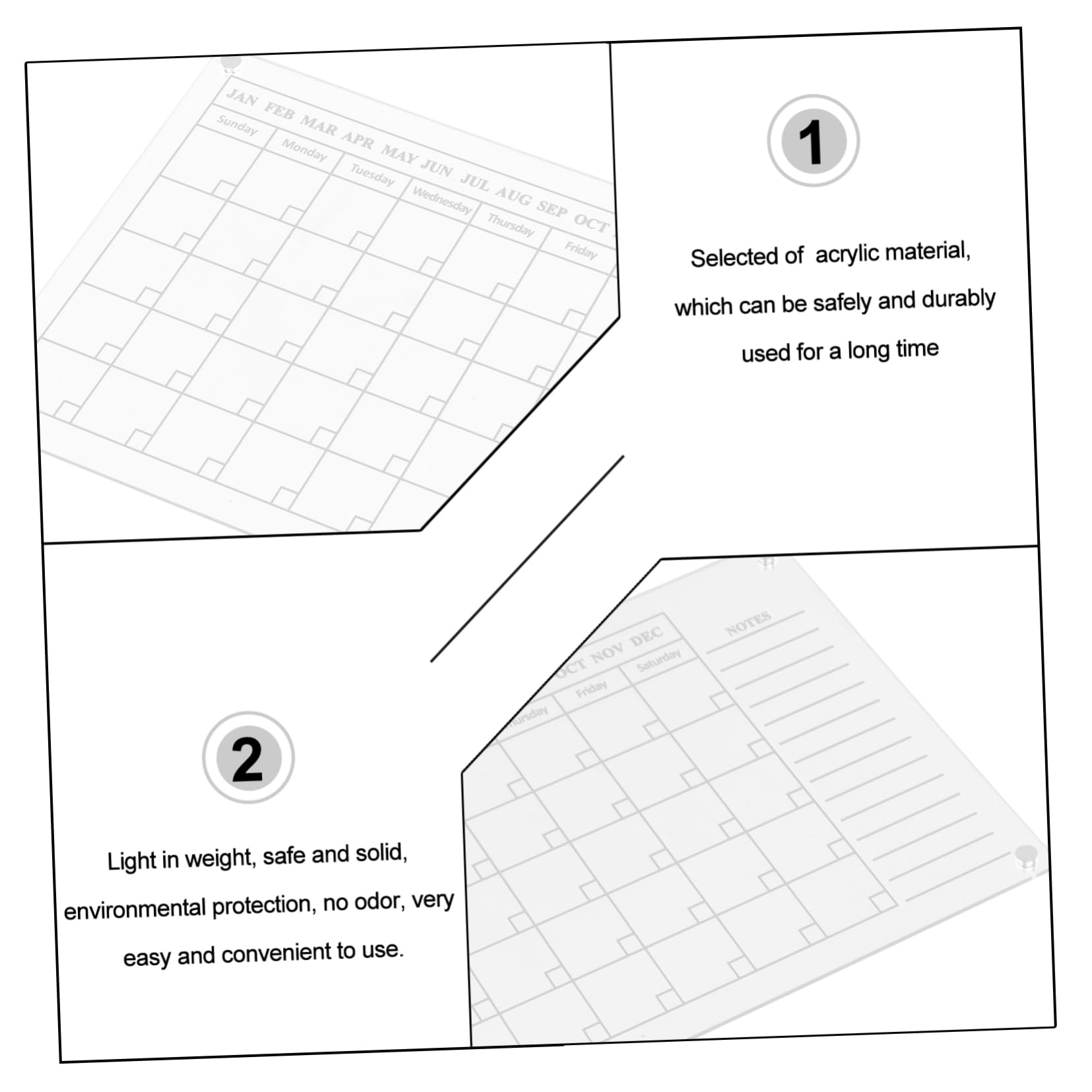 NUOBESTY 4 Pz Lavagna Cancellabile a Secco in Acrilico Frigorifero Calendario Magnetico Magneti Per Lavagna Calendario Da Lavagna Cancellabile a Secco Magneti Da Frigorifero Bacheca Asse