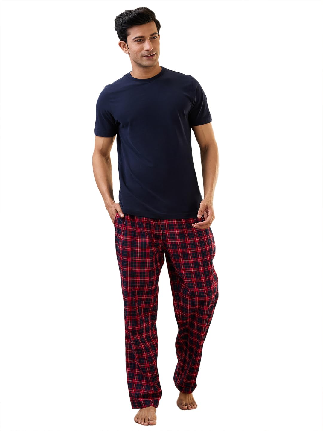 SleepZ Men Regular Fit Checks Pattern Pure Cotton Pyjama