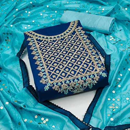 Image of Y2Y Women's Heavy Cotton Embroidery Work Unstitched Salwar Suit Dress Material With Chanderi Work Dupatta (Free Size Multi Color)
