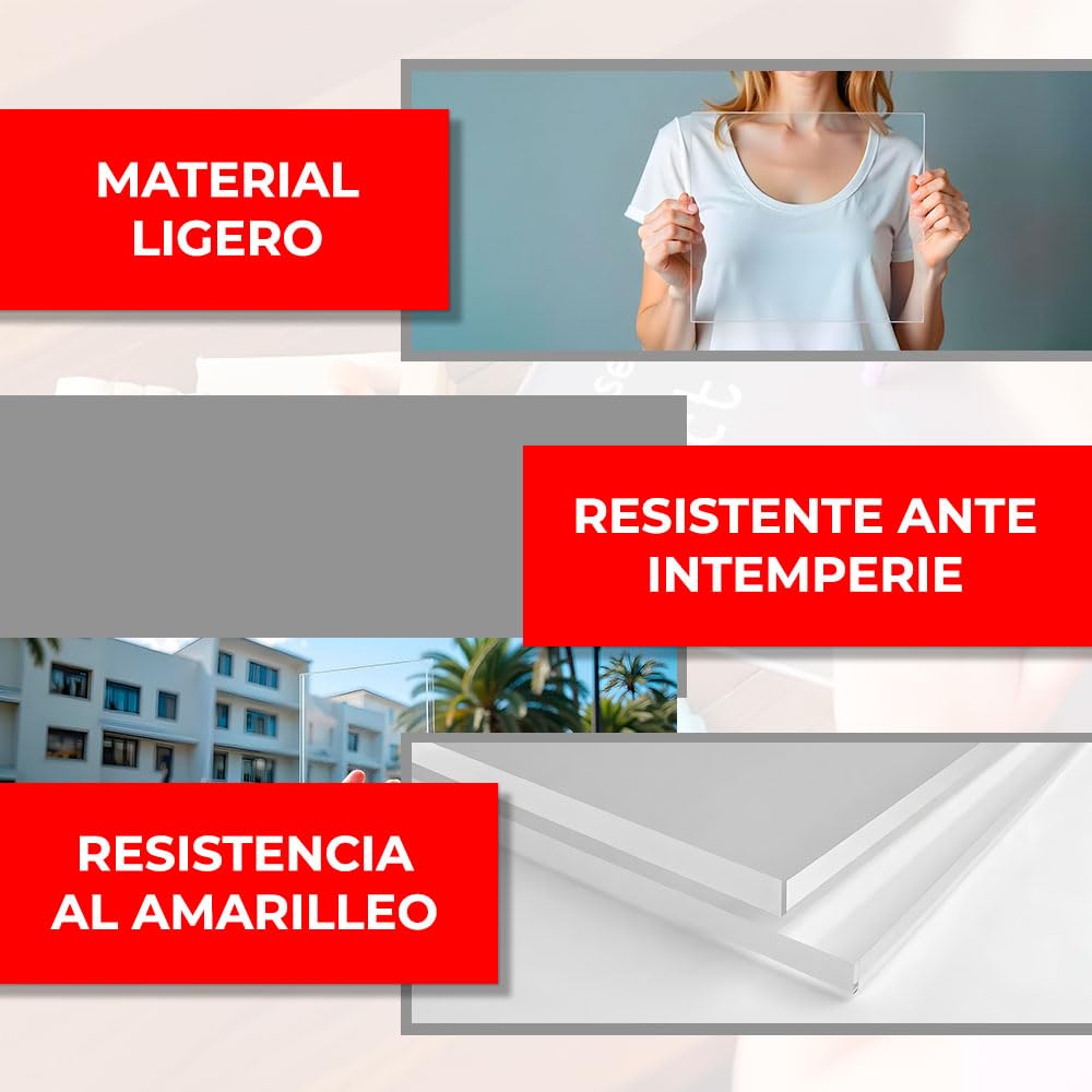 Plancha de metacrilato transparente 100x100 cm - 10mm grosor - Rígido y ligero - Resistente al impacto y UV - Fácil de cortar y limpiar - Ideal para bricolaje y decoración