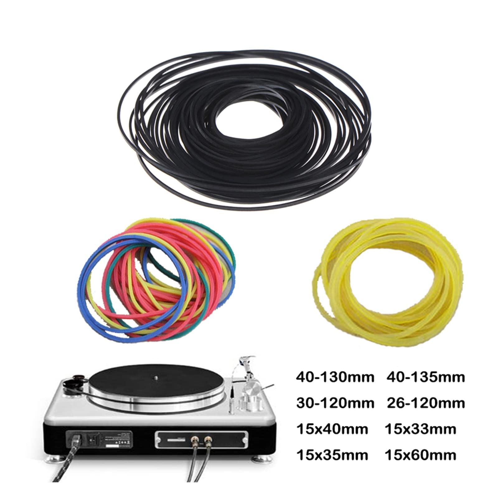 Cinturón Transmisión Caucho Universal Mix Cassette Tape Machine Belt Surtido De Cinturón Común para Grabadoras DVD Drive 120pcs(Mix 40-130mm 120pcs)
