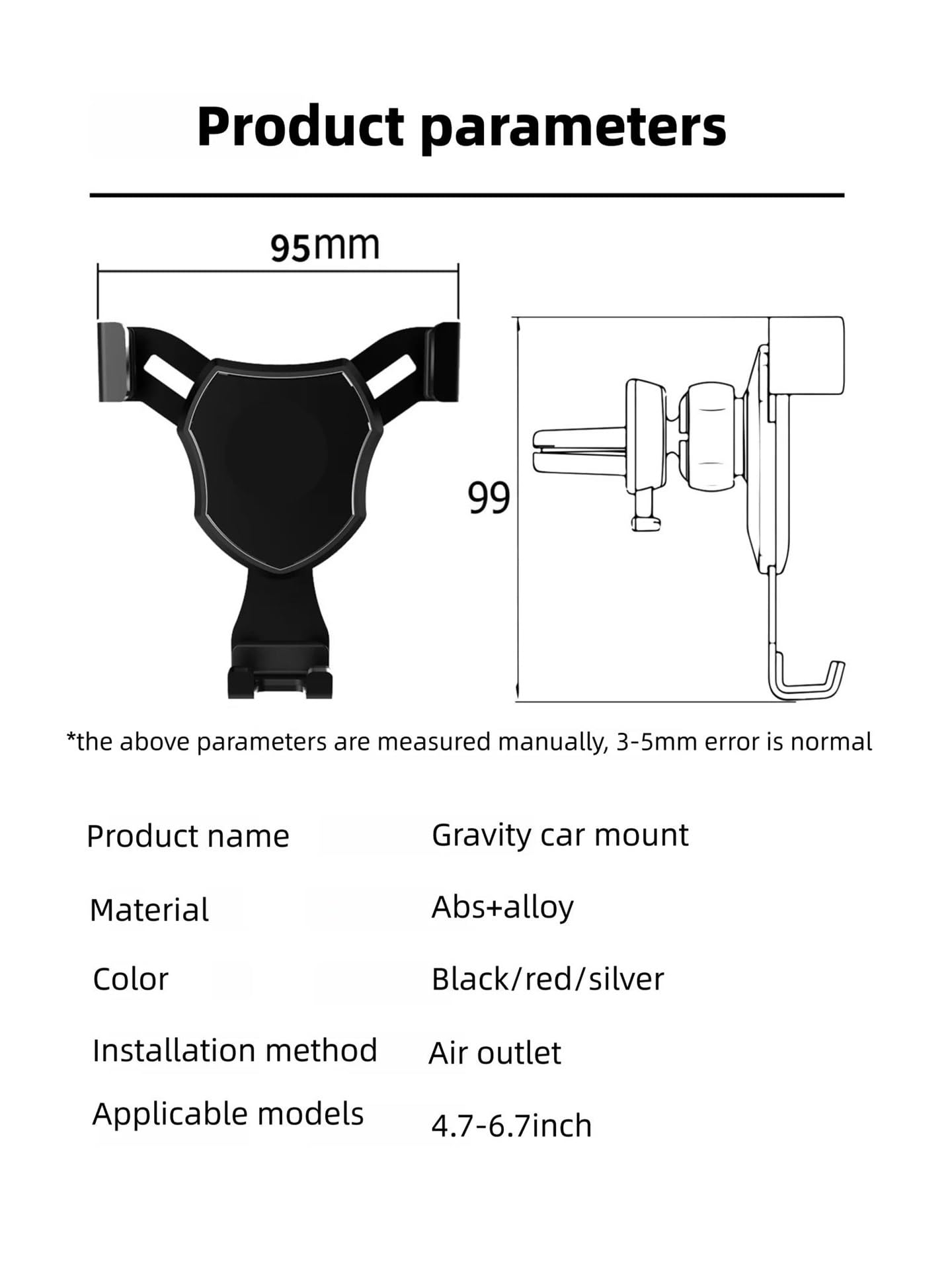 Supporto per telefono da auto con bocchetta di ventilazione, supporto con bloccaggio automatico a gravità per dispositivi mobili da 4,7-6,7 pollici(Metallic surface)
