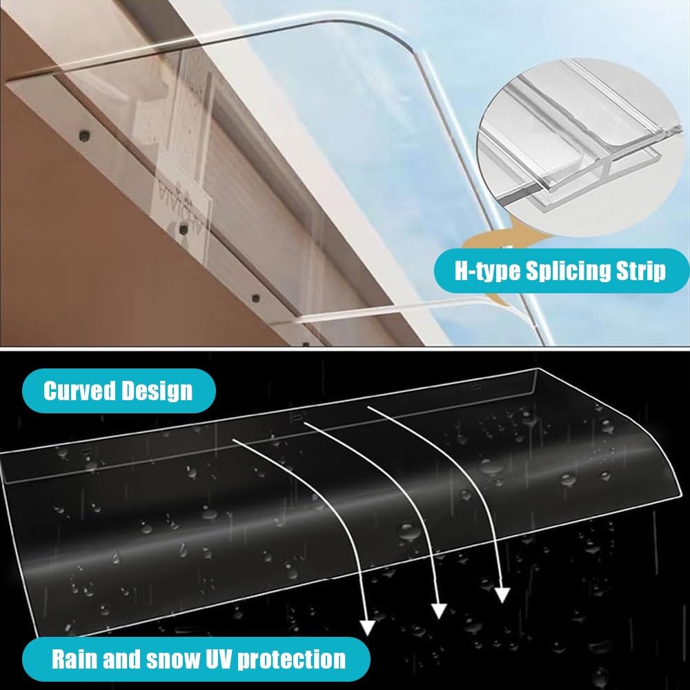 Auvent pour Porte D'entree Couverture Transparent pour Extérieur | 40x80cm Marquise De Porte Et Fenêtres Évolutive, Toit Abri Protection Contre La Pluie Et UV(50x100cm/20"x39")