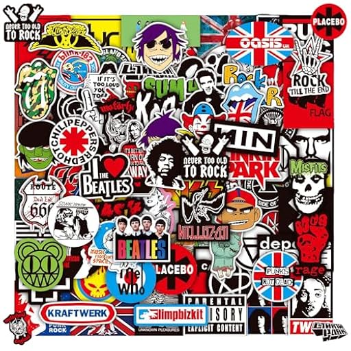 100 Pegatinas de Rock Punk y Roll, Música y Metal Clásico, Moda Hip-Hop Graffiti Stickers para Laptop, Bicicleta, Monopatín y Equipaje | Ya disponible en tu tienda friki favorita! En mundofriki.es!