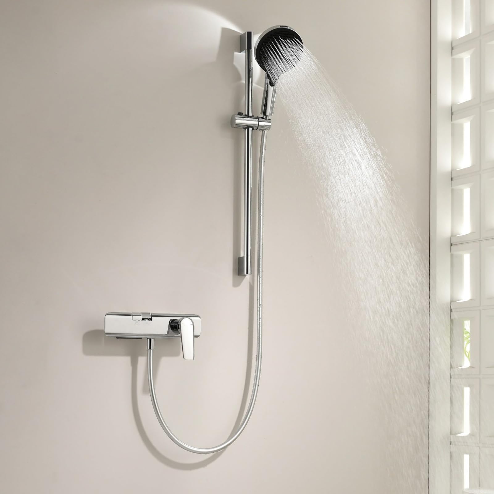 JYBNBBE Wall Mounted Bath Mixer Tap with Shower Attachment Waterfall 3 Function Sprayer Hot and Cold Brass Bath Mixer Taps with Shower Wall Mounted Brushed (Chrome A)