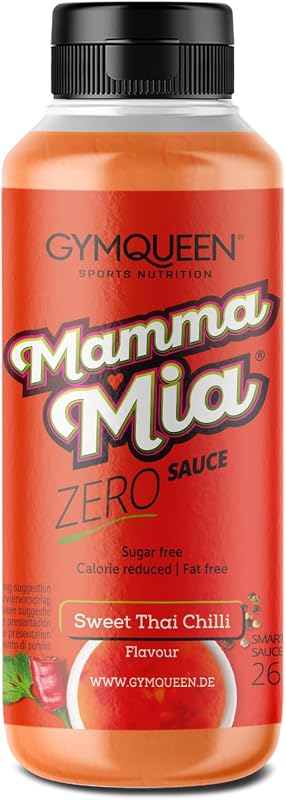 GymQueen Mamma Mia Zero Sauce, reducida en calorías, sin grasas ni azúcares añadidos, para refinar platos o como aderezo de ensaladas, vegetariana, Chili Dulce Tailandés