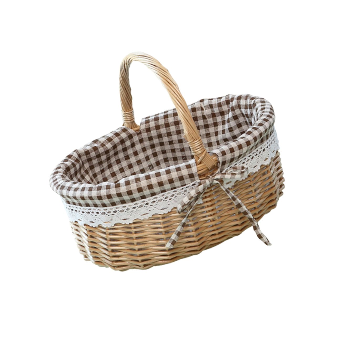 PRETYZOOM Cesta De De Ratán Ideal Para Frutas Verduras Pan Almacenamiento De y Picnic Diseño De Cuadros
