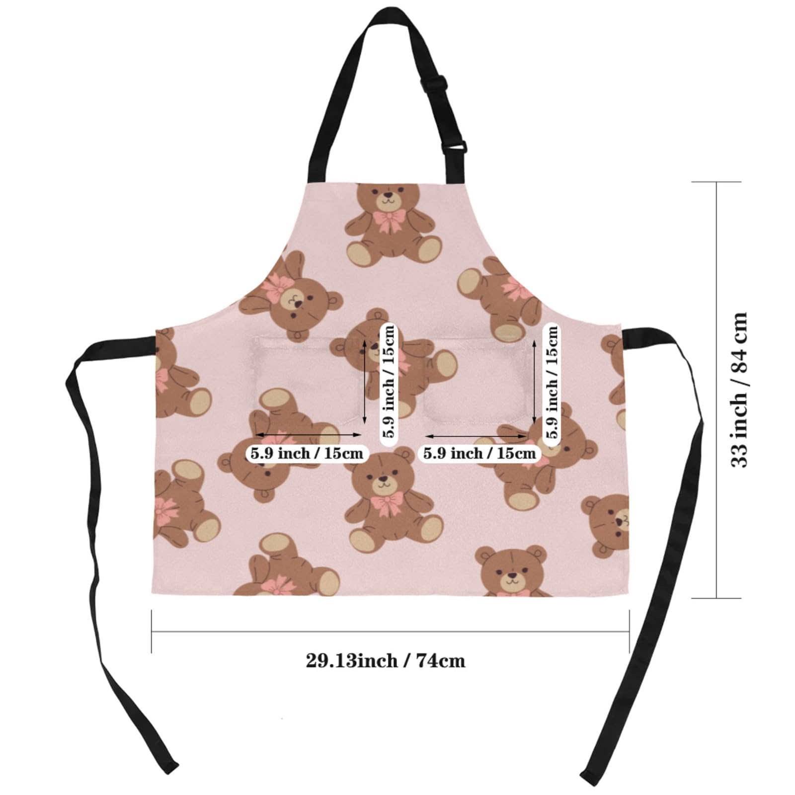 Aglebo Cute Bears Pink Chef Apron with Pockets Adjustable Shoulder Strap Waterproof Cooking Apron for Kitchen Baking Gardening Pottery Painting