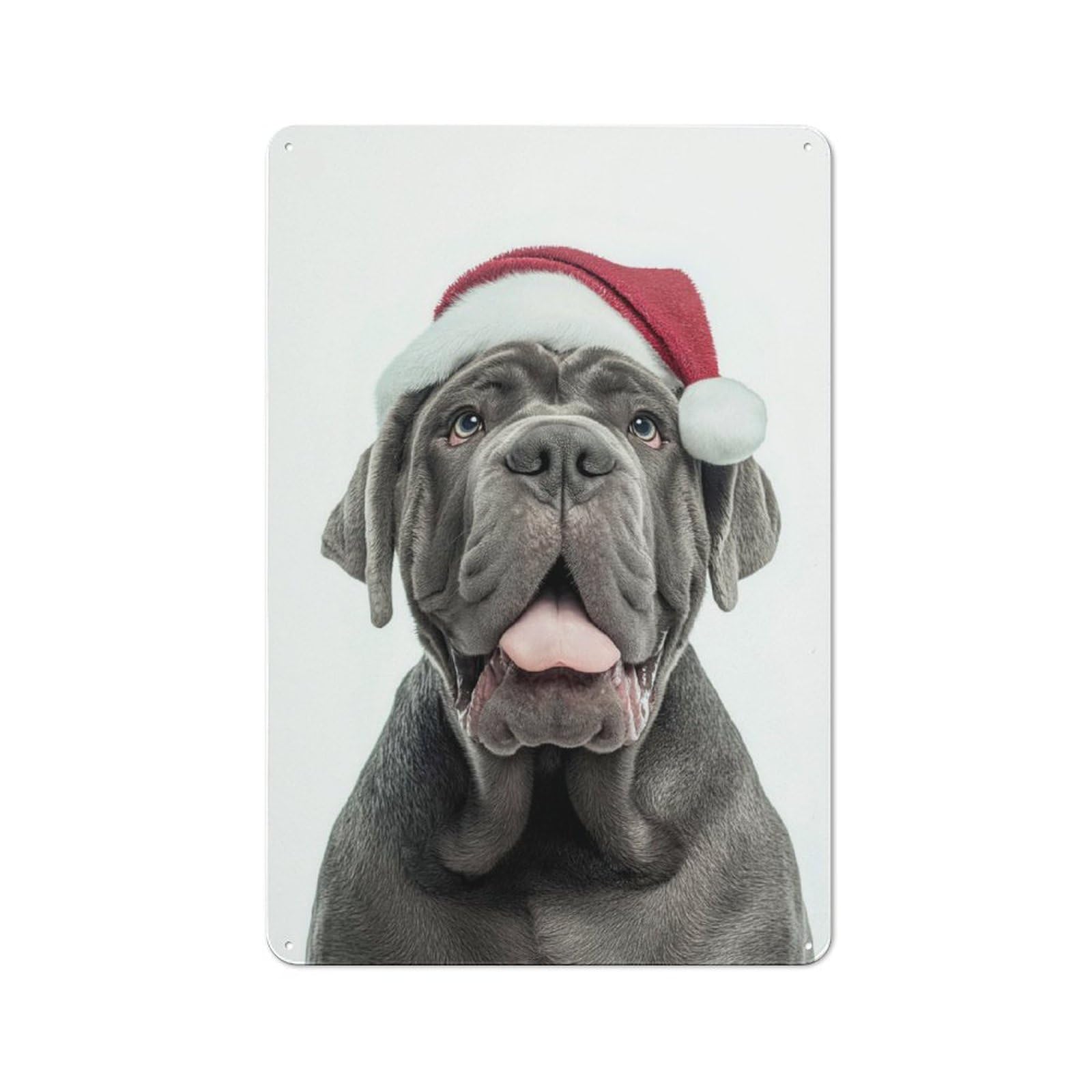 Junmoney Neapolitan Mastiff Dog With Santa Hat Portrai T Rustic Metal Sign 30X20cm For Kitchen Or Home Bar, Gift For Kitchen Decor Lovers During The Christmas Season