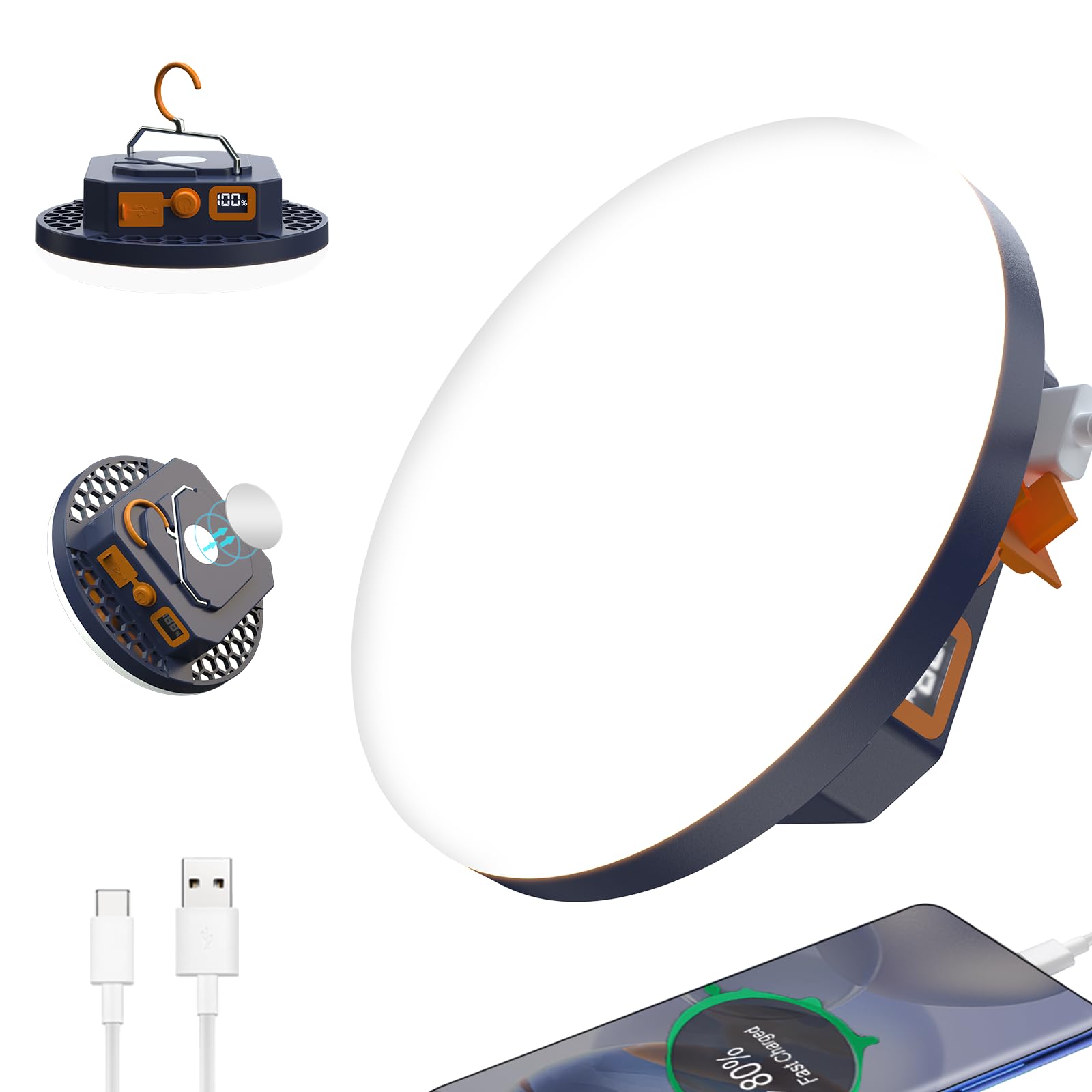 10000mAh 4000LM Flashlight Portable LED Camping Lantern Rechargeable Light 30W with Digital Power Display and Magnet , IPX5 Waterproof Tent Lights Power Failure Emergency Light