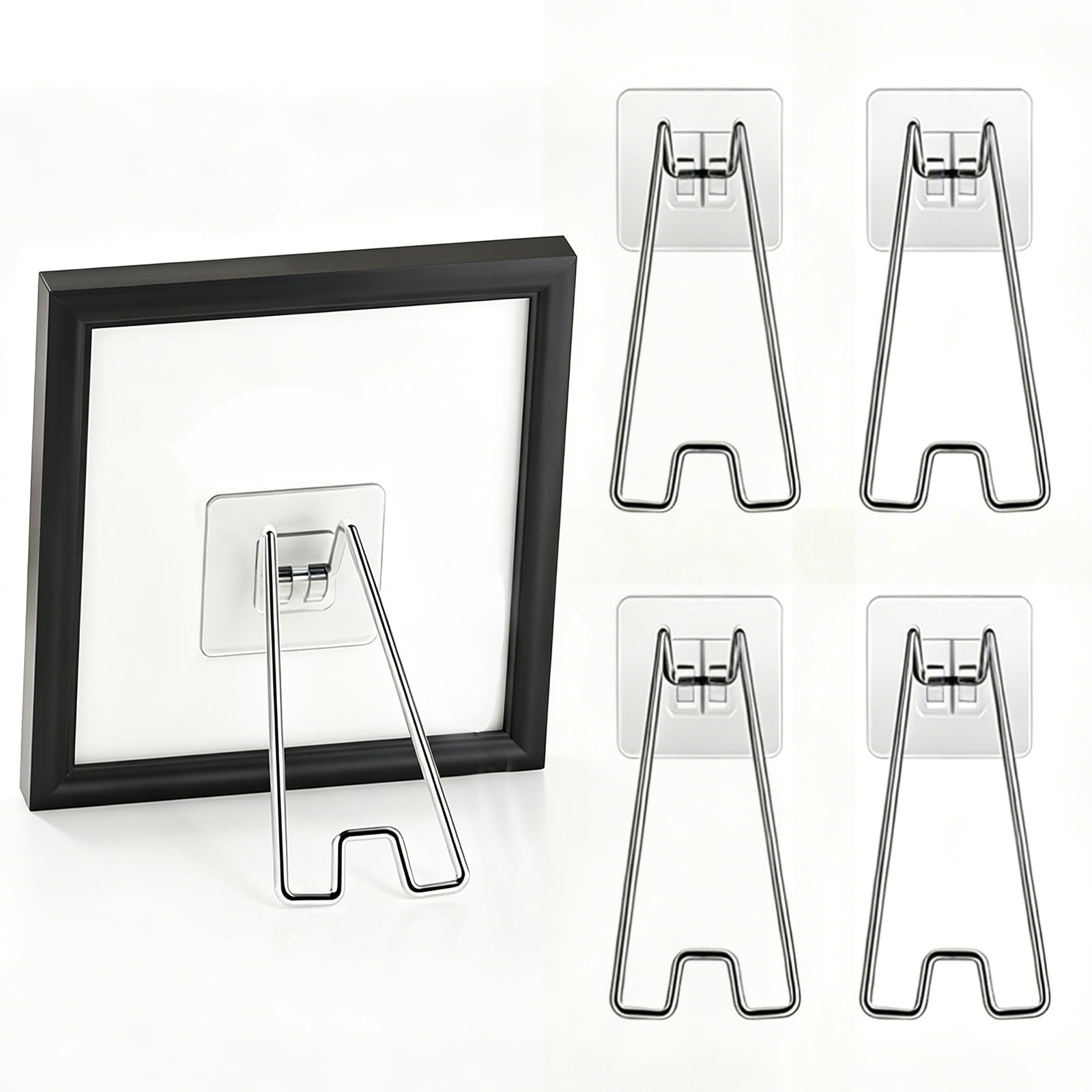 yishunshunkuai 4 Pcs Picture Frame Back Stand, Adjustable Metal Frame Easel Back with Self Adhesive Backing Board, Photo Holder Display Stand for 5.9 to 10.2 Inch Frames, Tabletop Home Display Set