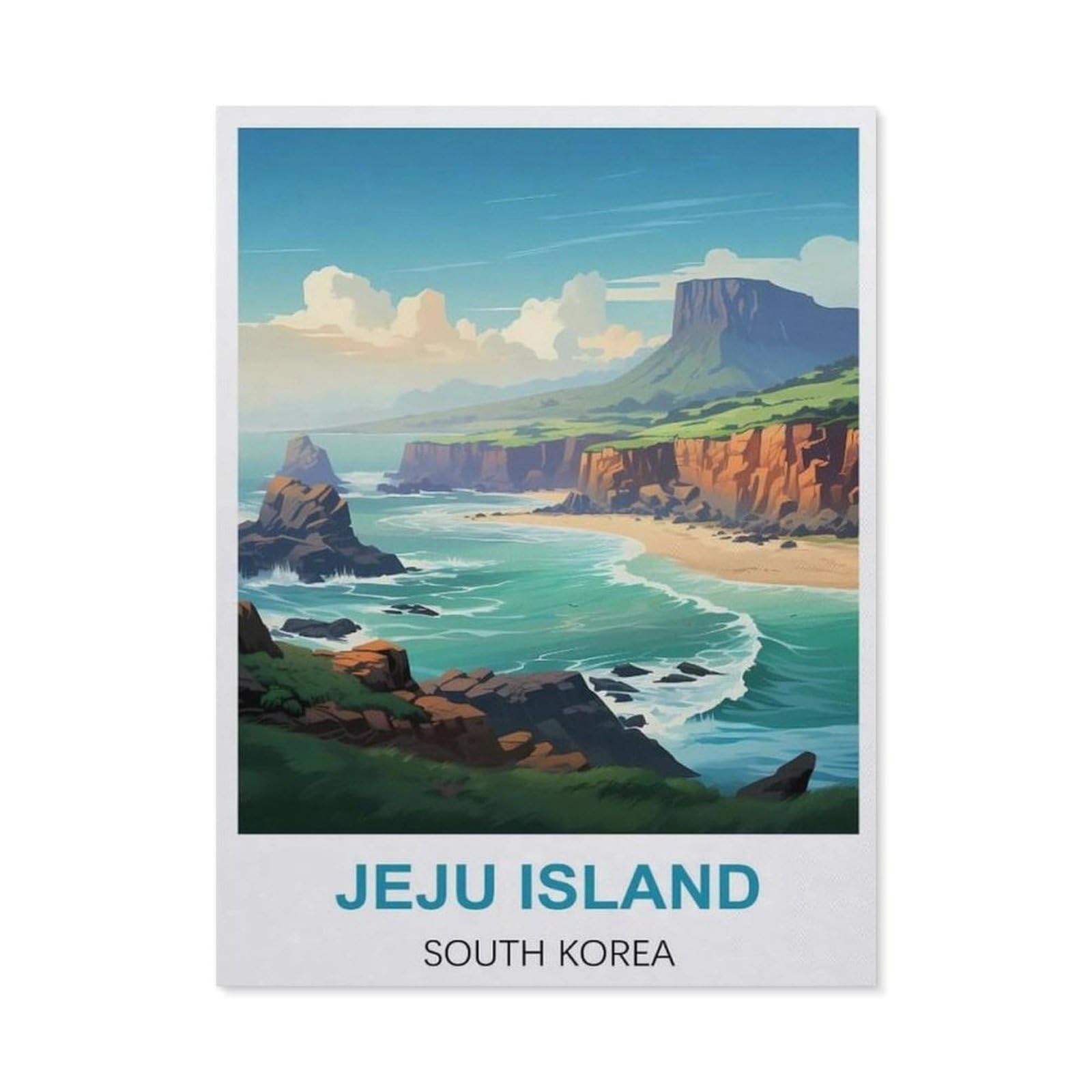 BEAYODKP 5D DIY Full Round Drill Diamond Painting，Jeju Island Vintage Travel Poster，Embroidery Full Round Diamond Cross Stitch Rhinestone Mosaic Decor Gift（40 x 50 cm/15.74 x 19.68 inches）-BW23
