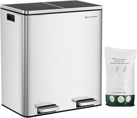 Amazon Songmics ゴミ箱 ダストボックス 2分別 ゴミ袋付き ペダル式 2x30l インナーバケット二つ ステンレス 密閉 音無し おしゃれ スリム 室内 キチン 蓋付き Ltb60nl フタ付きゴミ箱 オンライン通販