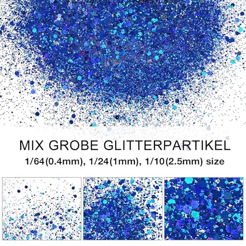 200g Glitzer zum Basteln, Blau Glitzerpulver Pailletten, Bastelglitzer, Glitter, Glitzerpuder für für Makeup, Handwerk, Party, Nägel, Kartenbasteln, Papier Dekoration (Blau 1)
