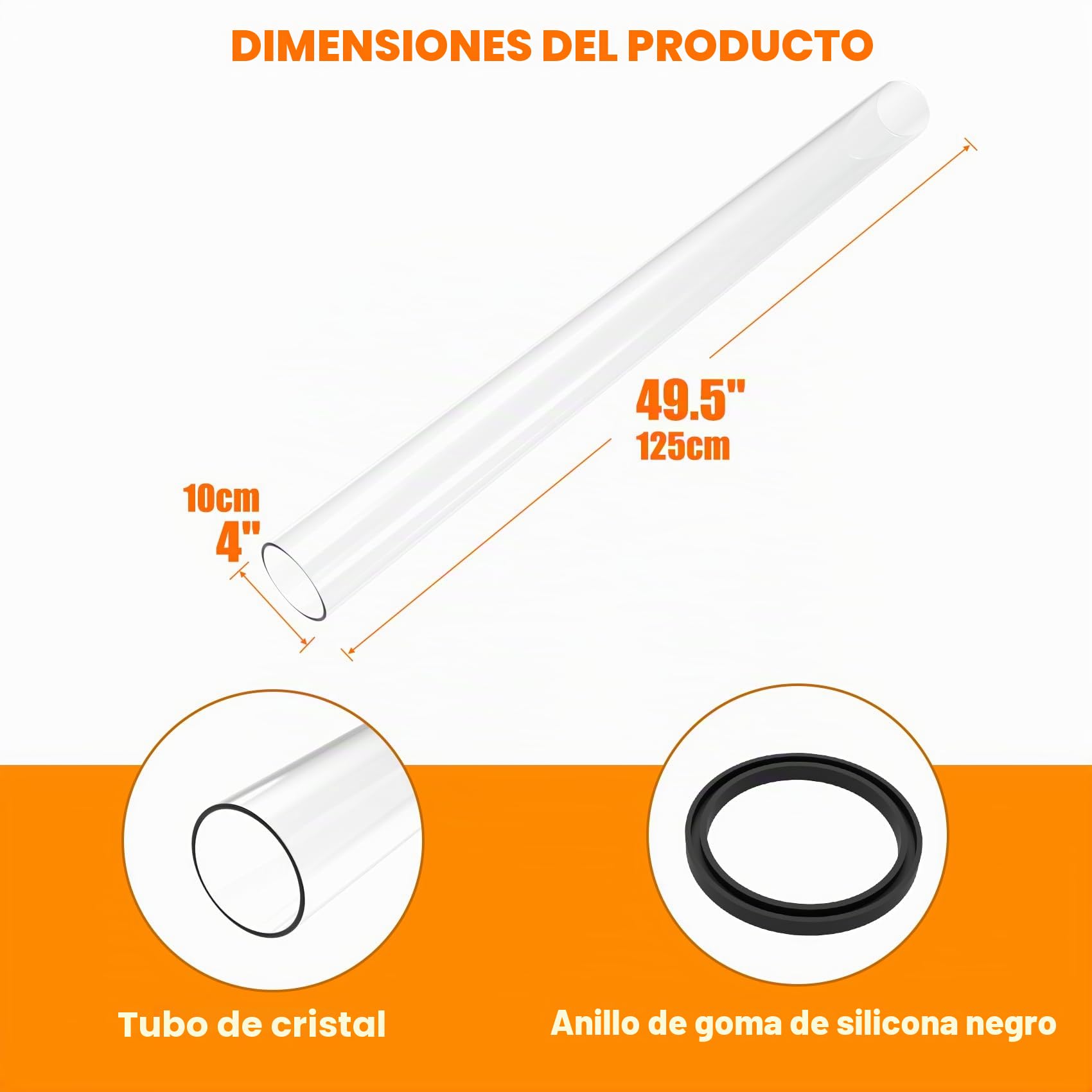 Onlyfire Tubo de Vidrio de Repuesto, Tubo de Fuego Ø10x125 cm, Pieza de Repuesto de Vidrio para Calefactores de 4 Lados en Pirámide y Antorcha de Pellets, Tubo Redondo de Cristal Resistente