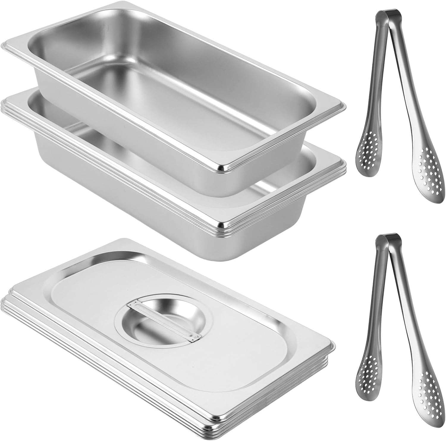 Lot de 4 bac gastro inox avec couvercle, 32,5 x 17,5 x 6,5 cm plat gastro inox avec couvercle, bac gastronorme plat gastro rectangulaire bols à paner
