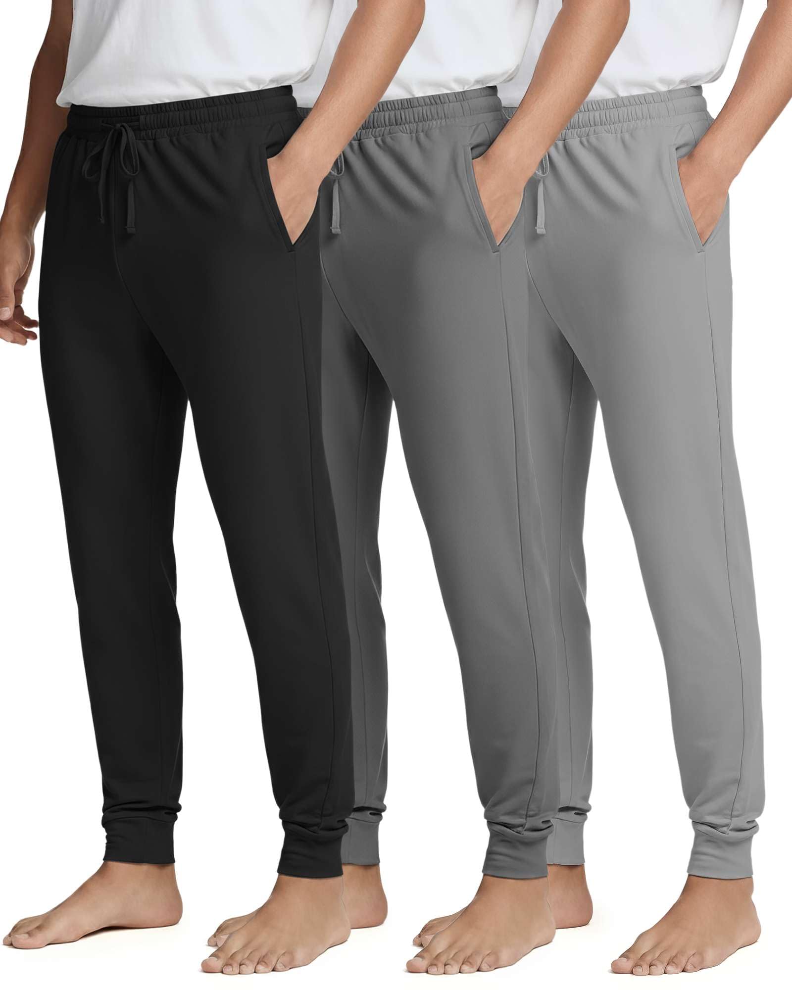 3 Pack Mens Pajama Pants Joggers Lounge Sweatpants Sleep Bottoms Cuffed PJ