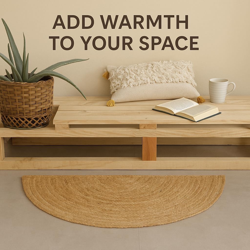 Handwoven Jute Half-Moon Rug – Natural Braided Semi-Circle Entryway Mat | Eco-Friendly Door Rug for Indoor Use, Boho Rustic Decor – 100% Natural Fiber, Durable & Stylish (18x36 inch)