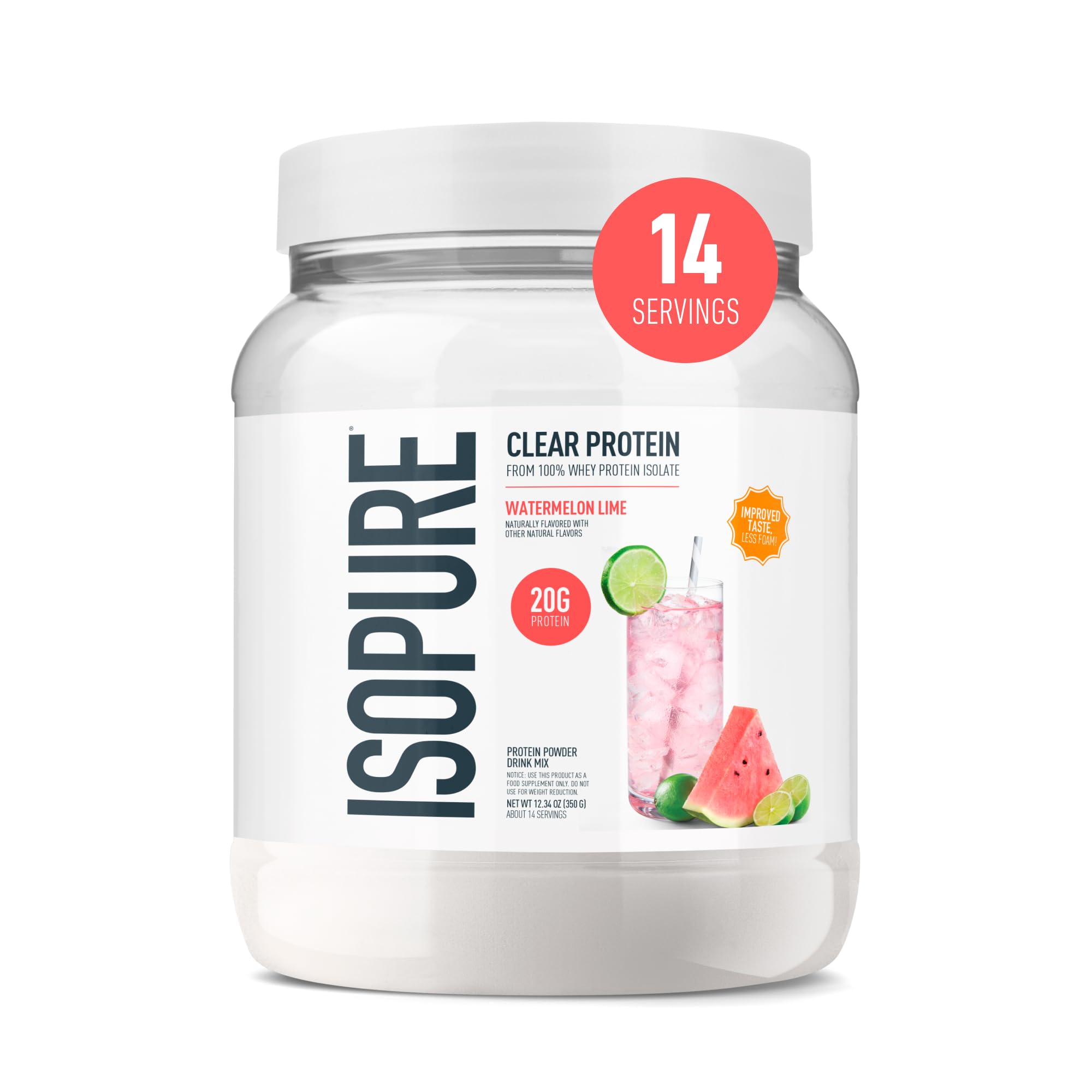 Isopure Clear Whey Isolate Protein Powder, Watermelon Lime, 14 Serving Watermelon Lime 14 Servings (Pack of 1)