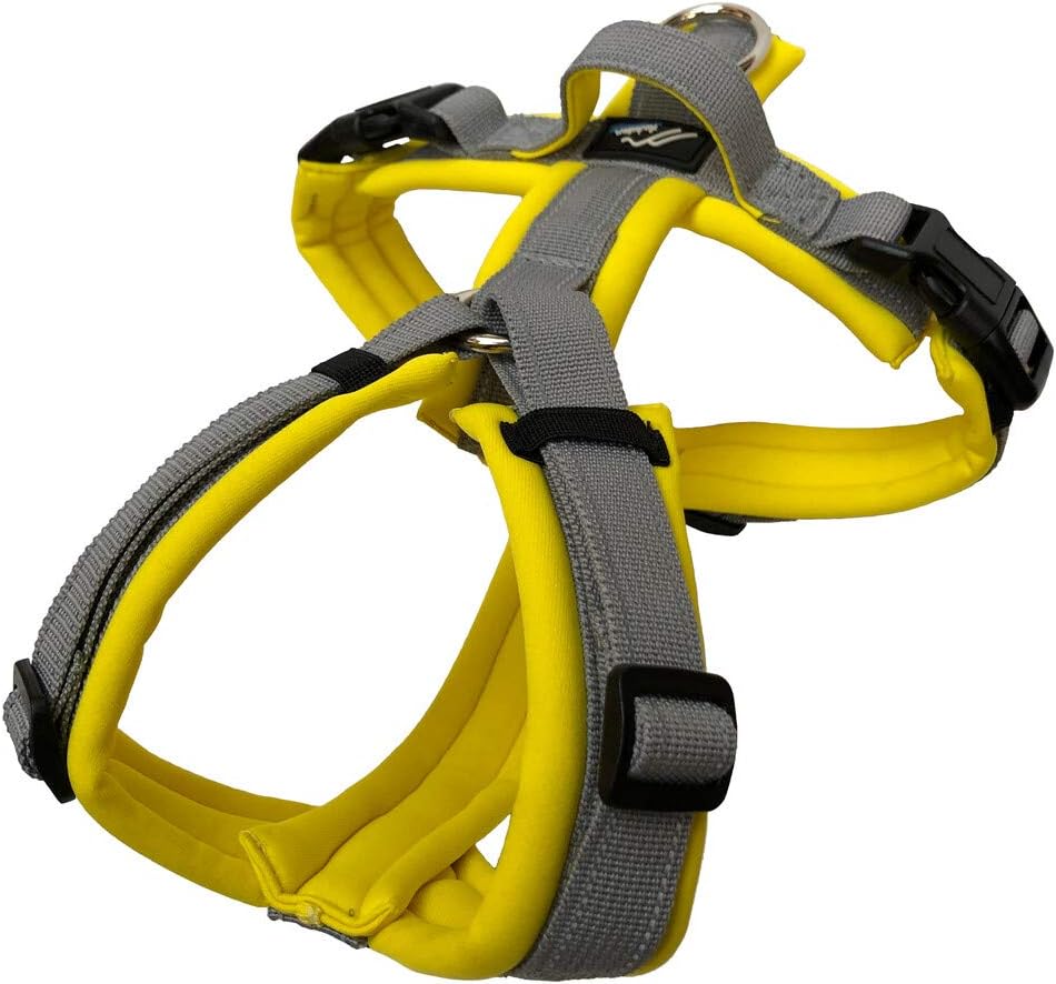 [白山:Hakusan] Zero Dog Harness Basic Type, Safe - No chocking/Hard to Disconnect, Great fit - Easy Put on and Off/Adjustable, Reflector, S - Medium Dog, Two-Tone Yellow x Gray