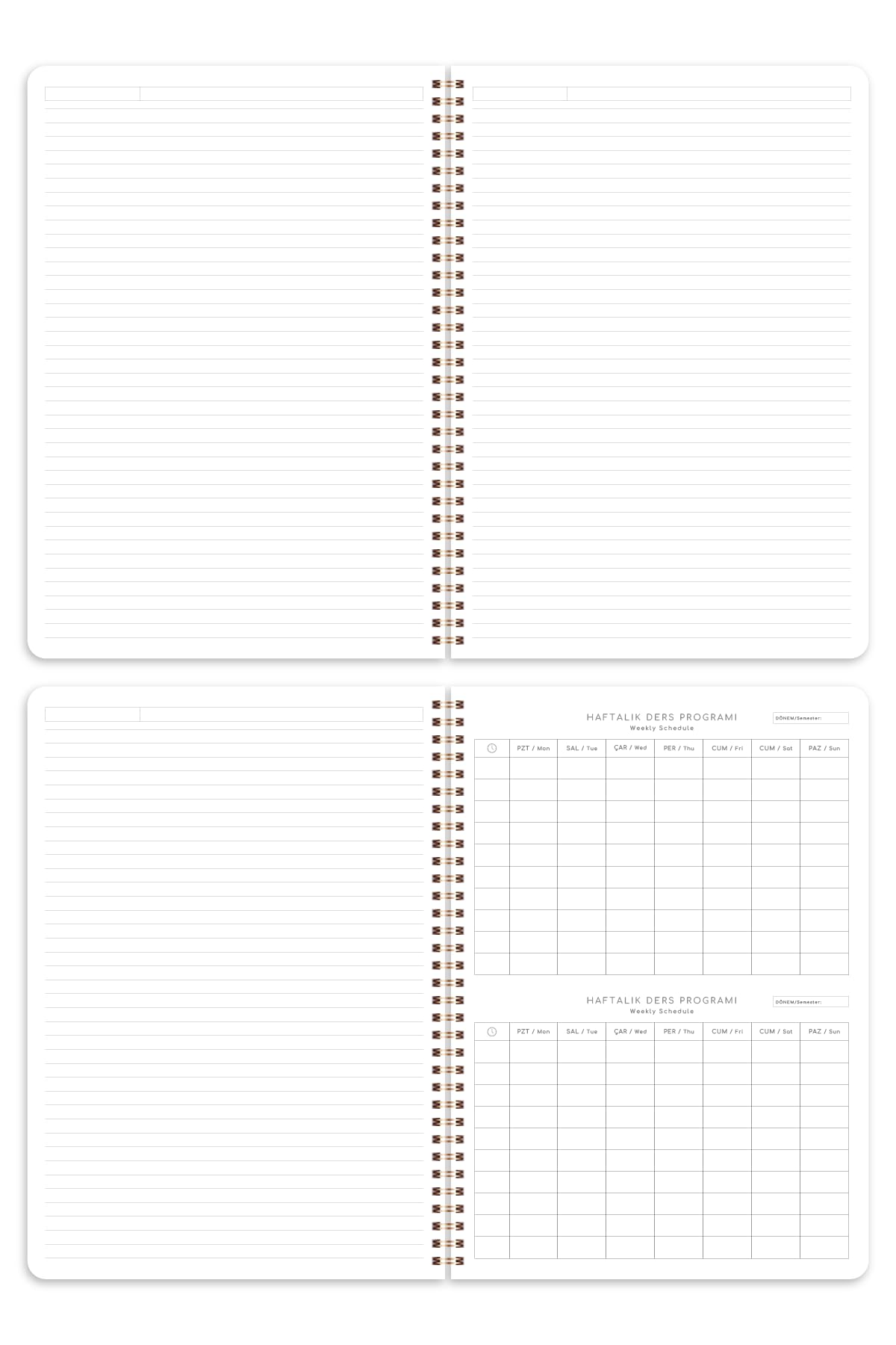 PAPERORA A4 Spiralli Karton Kapak 4’lü Set Çizgili Okul Defteri 80 yaprak, Ders Programlı Kırmızı Kalp
