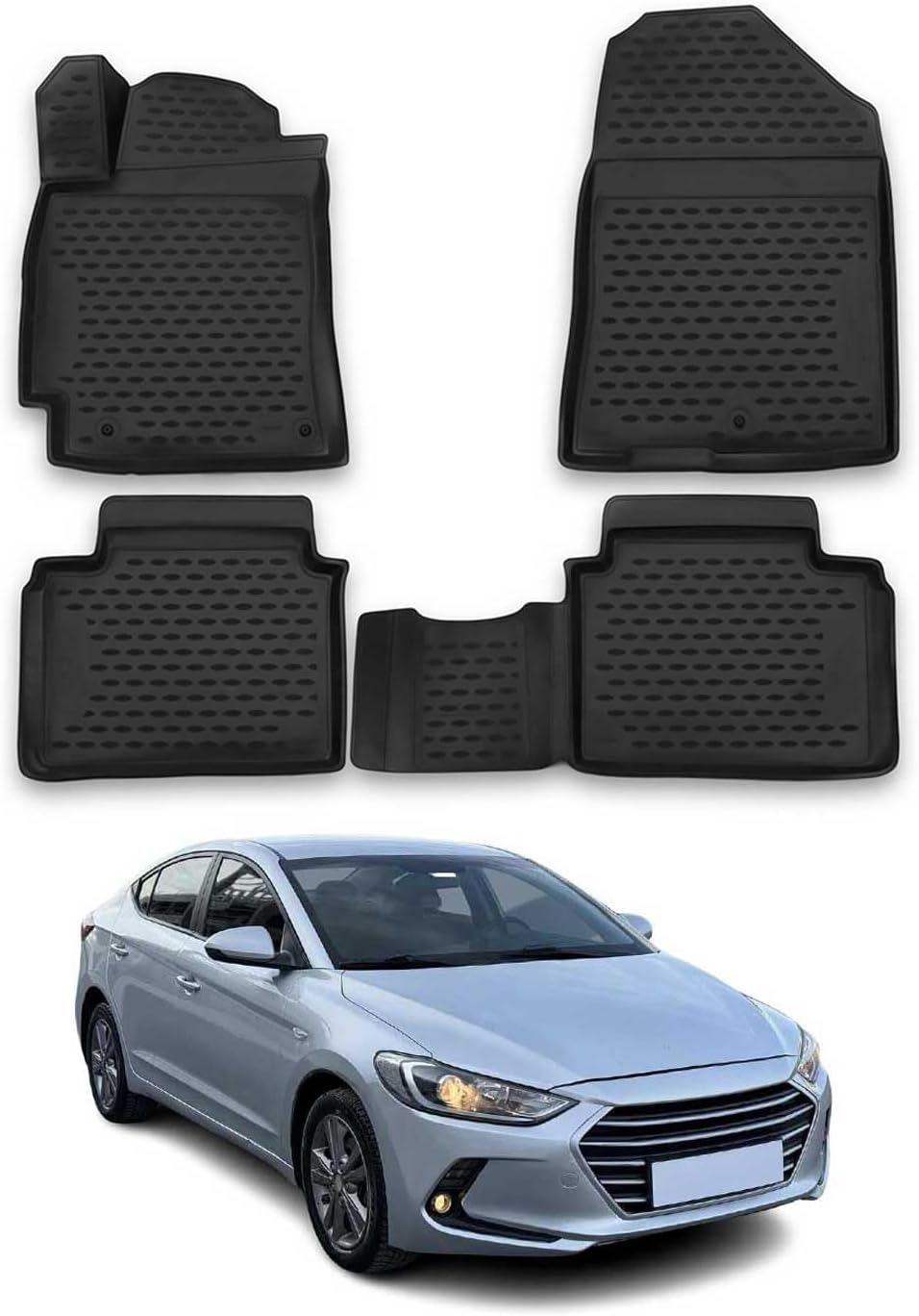 OMAC Floor Mats for Hyundai Elantra 2017-2020 Car Mats All Weather 3D Custom Fit Rubber Mat Waterproof Odorless TPE Floor Liners Laser Measured Non-Slip (Black) Elantra 2017-2020 / Black Floor Mats