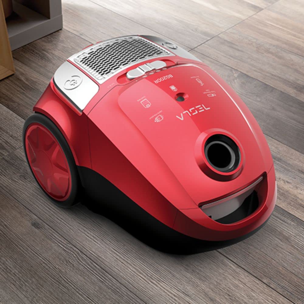 TESLA Aspirador BG200R con Bolsa, 800W, Depósito 2L, Filtro HEPA Lavable, Radio de Trabajo de 8m, Rojo