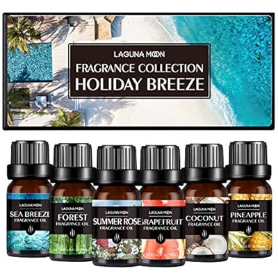 Lagunamoon Fragrance Oils Gift Set, Sea Breeze, Pineapple, Forest, Grapefruit, Summer Rose Fragrance Oil, Coconut Fragrance Oil for Candle Making, Soap, Bath Bombs DIY, Diffuser, 10ML/Bottle