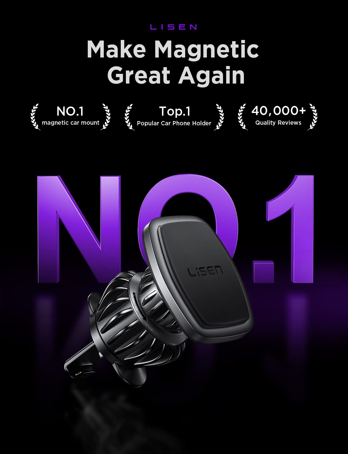 LISEN 2023 - Supporto per cellulare da auto, con magnete più potente, con 6 calamite, 3 piastre metalliche, compatibile con iPhone Samsung C