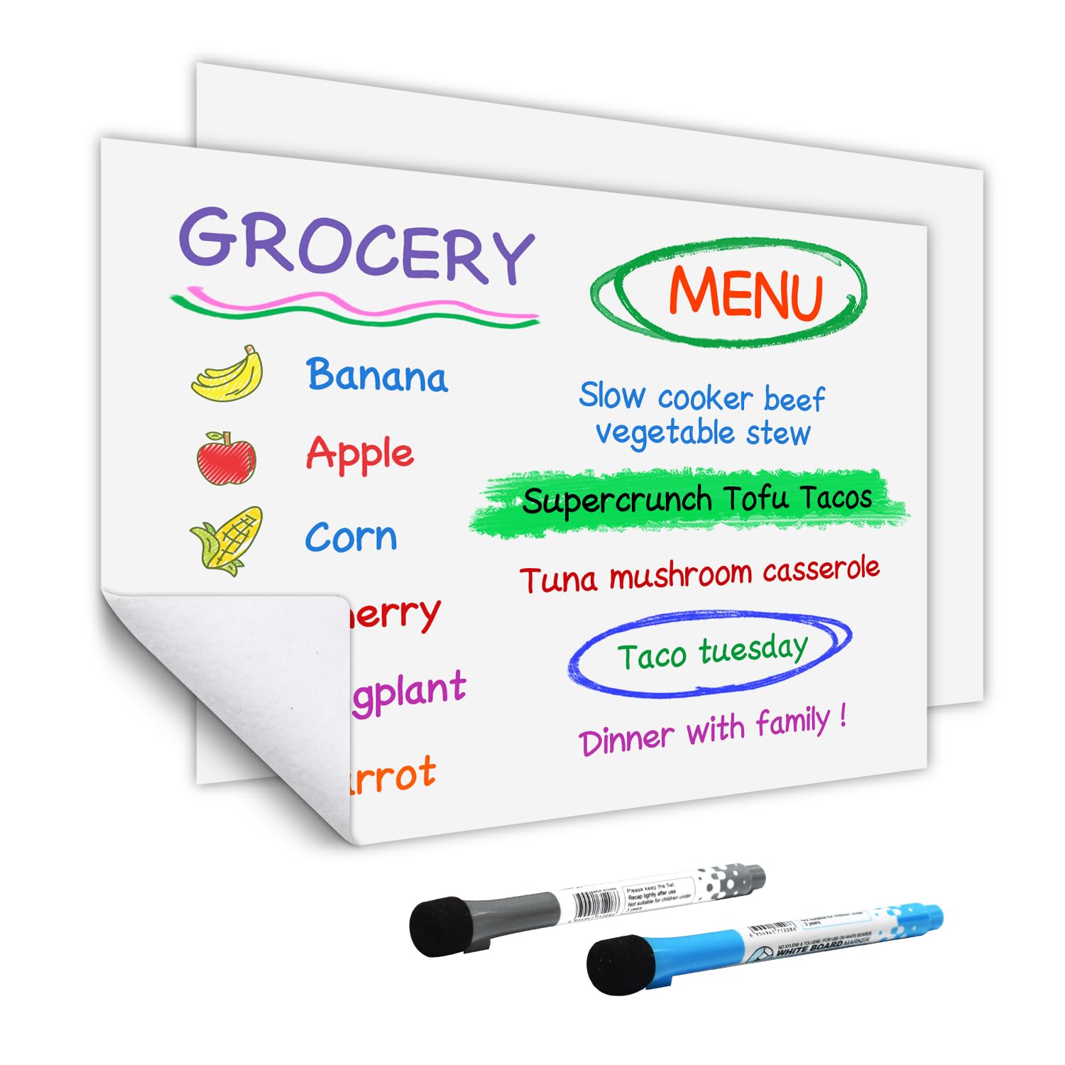 Self-Stick Dry Erase Sheets 16 x 12 Inch, Dry Erase Whiteboards Restickable on Almost Any Wall Surface, 2 Pack and 2 Marker
