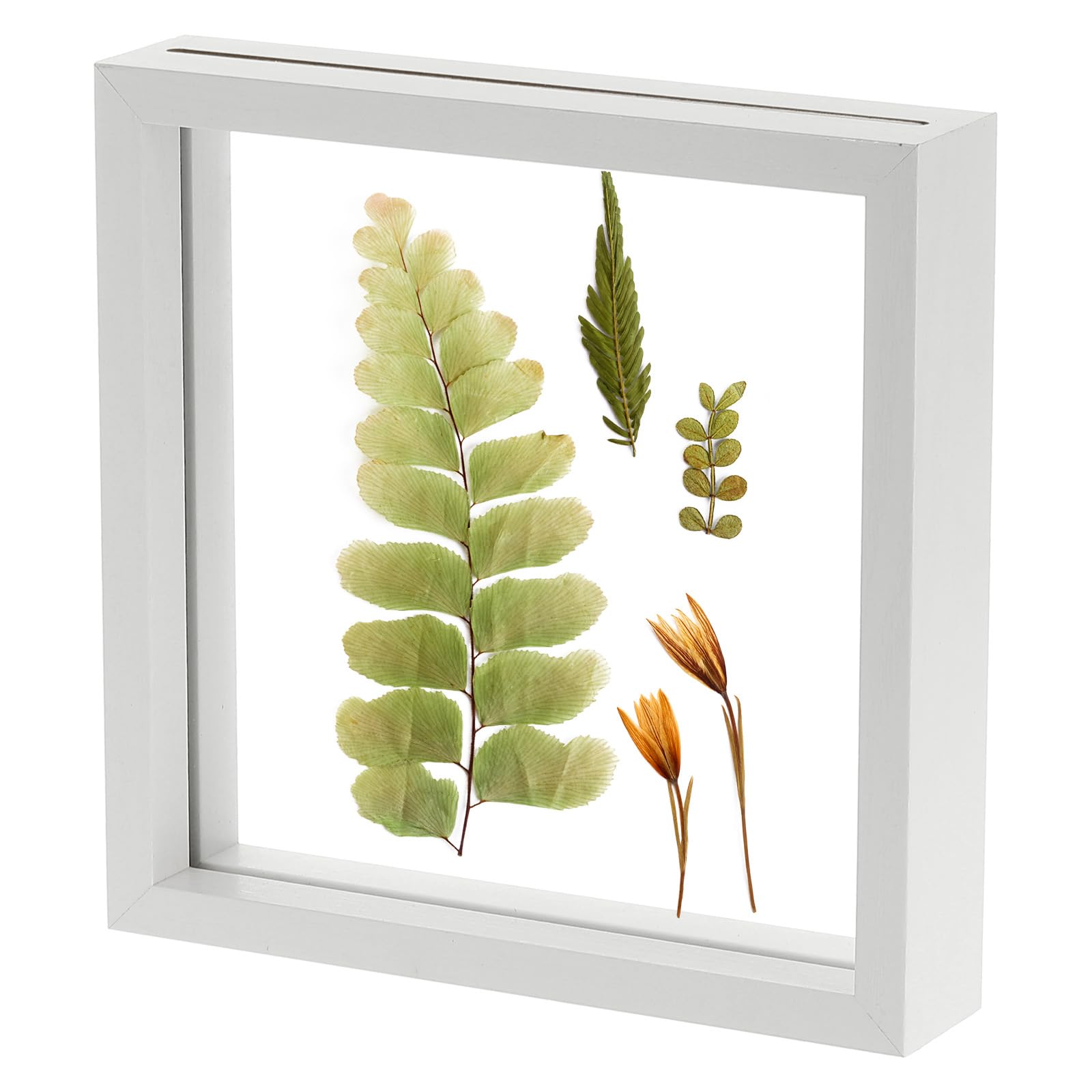 Cadre photo carré blanc pour décoration de table et herbiers double verre