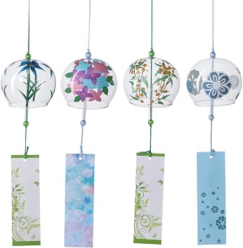 Glass Wind Chimes, Glass Ornament, Summer Foul Poem, Japanese Wind Chimes, Home Decoration, Cool Feel, Summer Wind Poem, Clear Sounds, Window and Roof Decoration, For Indoor and Outdoor Use, Souvenir