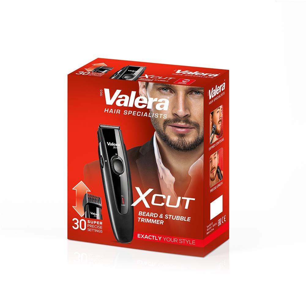 Valera, X-Cut 642.02, Máquina de Afeitar Hombre, con Cuchillas 32 mm en Acero Inoxidable, 30 Longitudes de Corte de 0.5 a 15 mm, Funcionamiento Con o Sin Cable, Cable USB Incluido, 100-240 V, Negra