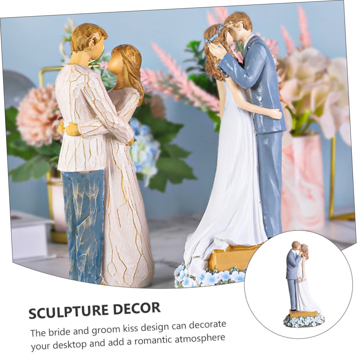 Kreative Hochzeitsdeko Statue aus Kunstharz Blau Brautpaar | Kussmotiv, Leicht und Wasserfest, Rostfrei und Farbbeständig, Feine Verarbeitung für Hochzeit oder Liebesgeschenk