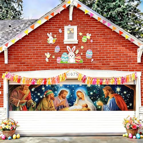 Image of Christmas Starry Night Outdoor Banner 78.7 x 17.7 Inch Peaceful Glow Sky with Warm Lights and Festive Stars Elegant Holiday Backdrop for Yard Porch Garden Fence or Home Decoration