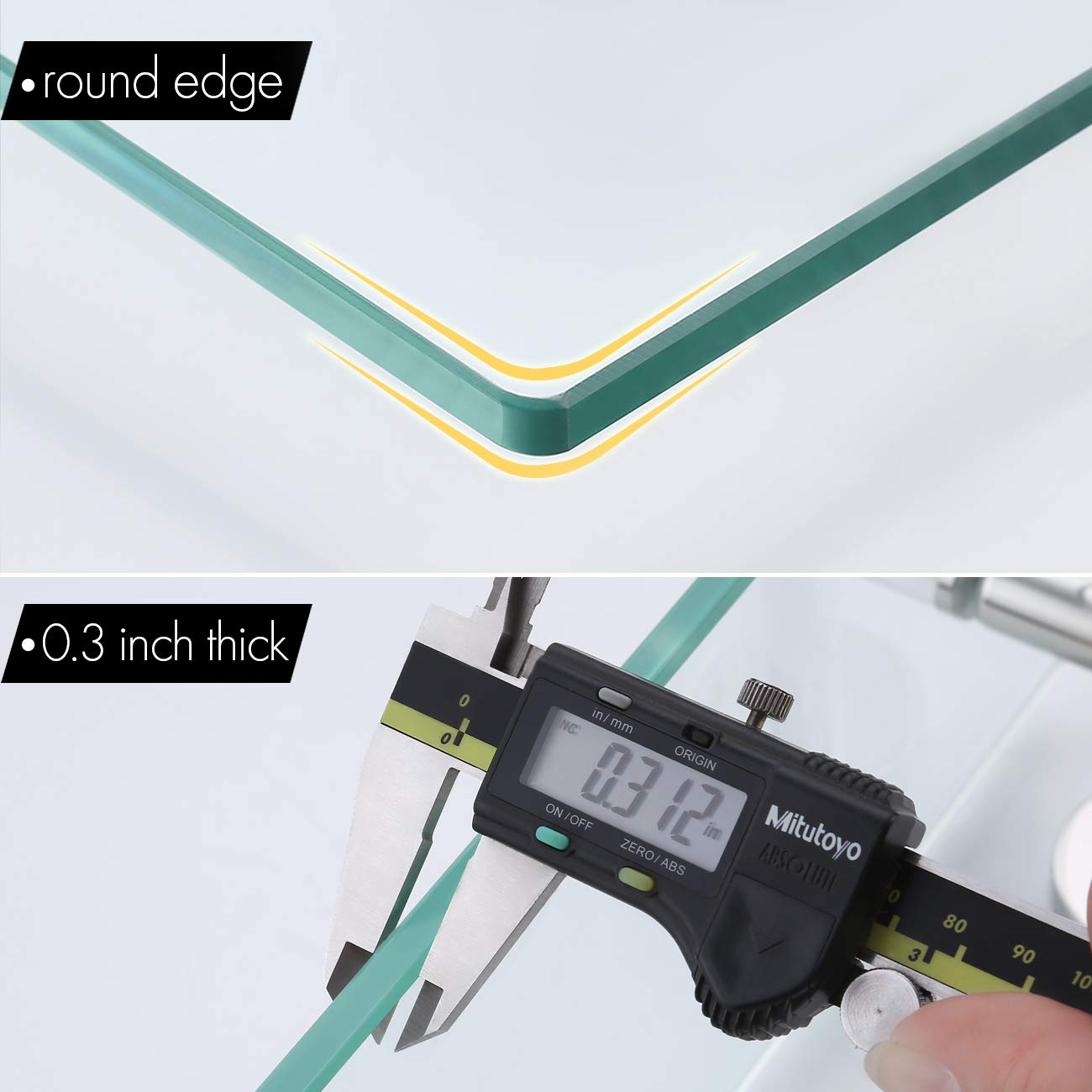 KES Bathroom Glass Shelf Rectangular 20-Inch Floating Glass Shelves 2 Pack with Rustproof Stainless Steel Brackets Wall Mounted Brushed Finish, A2021-2-P2