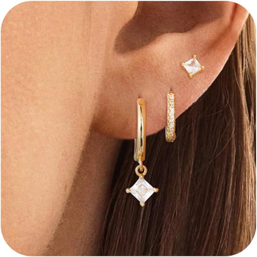 Gold Hoop Earrings for Women, Dainty 14k Gold Plated Trendy Huggie Small Earring Sets for Multiple Piercing Lightweight Stack Hoop Jewelry Gifts