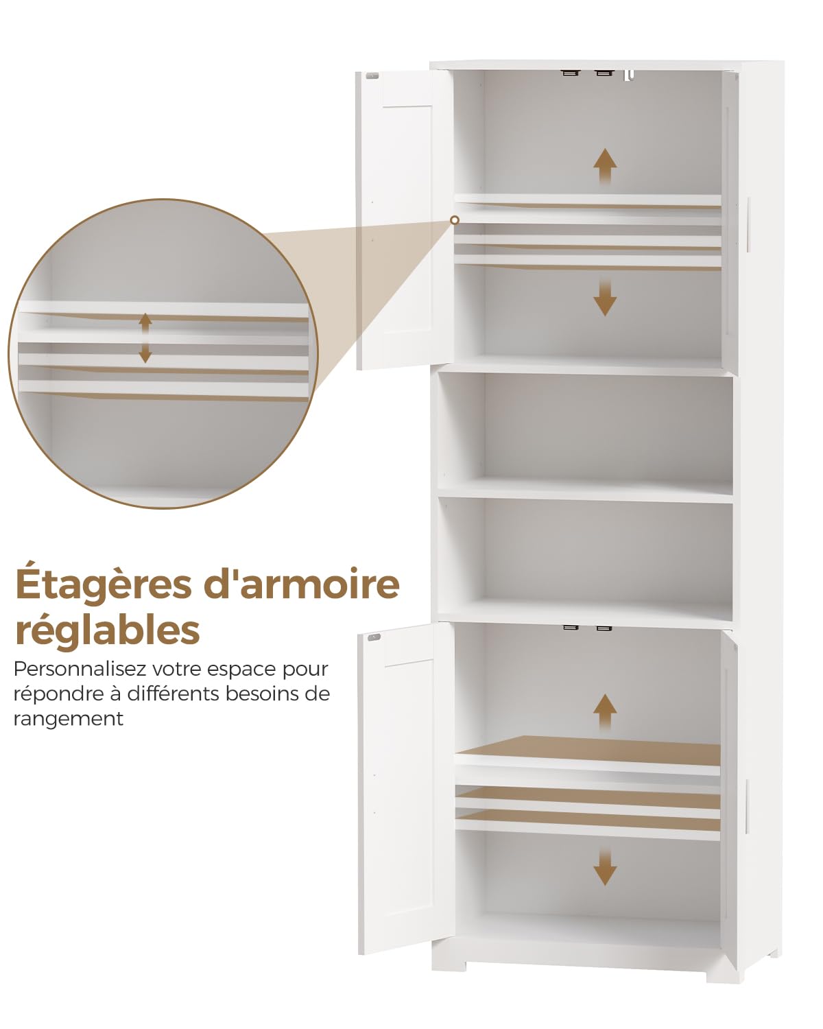 BEWISHOME Armoire de Salle de Bain, Meuble Salle de Bain Rangement, Meuble Colonne de Salle de Bain avec Étagères Réglables, pour Salon Cuisine 60x30x170cm Blanc EYYG09W