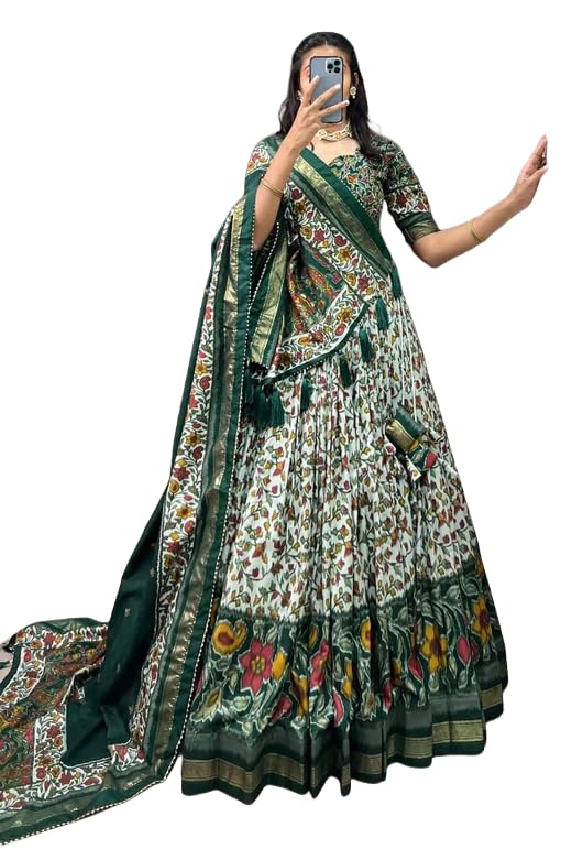 Women's Printed Silk Lehenga Choli with Dupatta Blouse Piece | Traditional Floral Lehenga Set | Ethnic Wedding Outfit-image-18