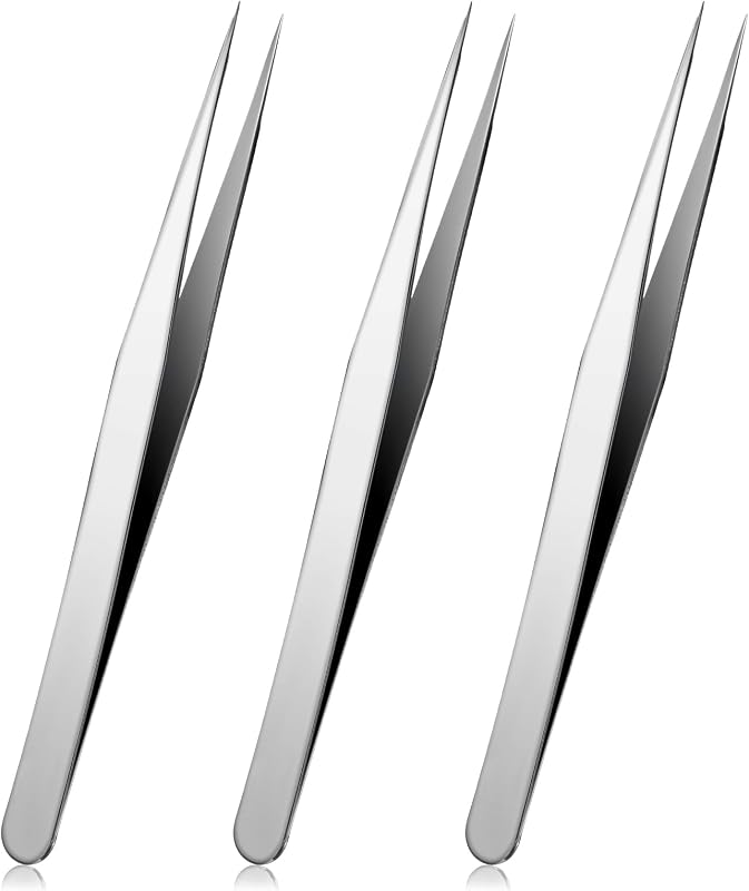3 pinzas de punta fina, pinzas rectas de punta de precisión para manualidades, pinzas de pestañas de acero inoxidable, pinzas de punta fina para manualidades, extensiones de pestañas, puntos negros, eliminación de cejas, fabricación de joyas