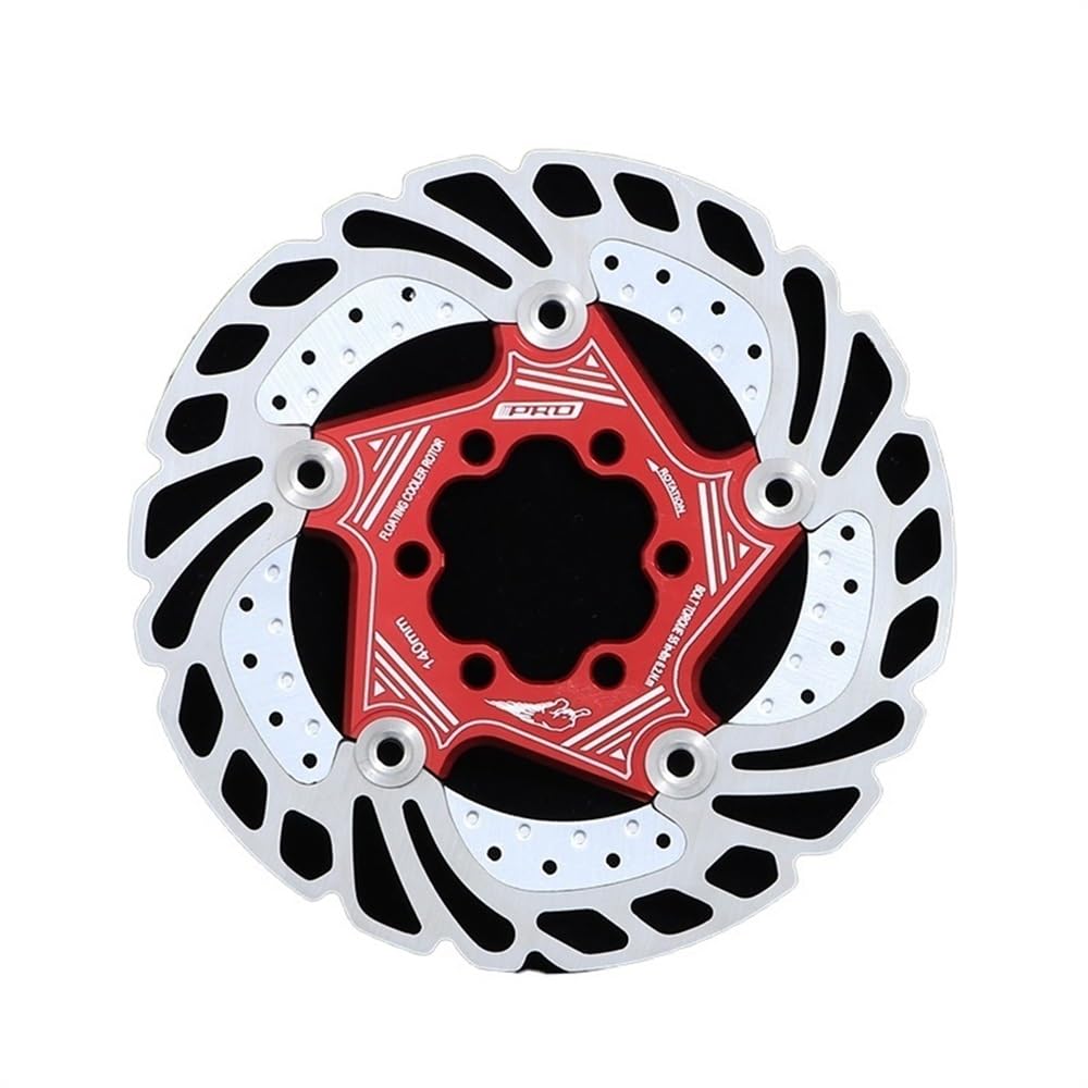 Disco Freno Pastilla de freno de disco flotante for bicicleta de montaña, Rotor de freno de disco de disipación de acero inoxidable con 6 tornillos, 140mm/160mm/180mm/203mm Freno Disco(140mm Red Rotor