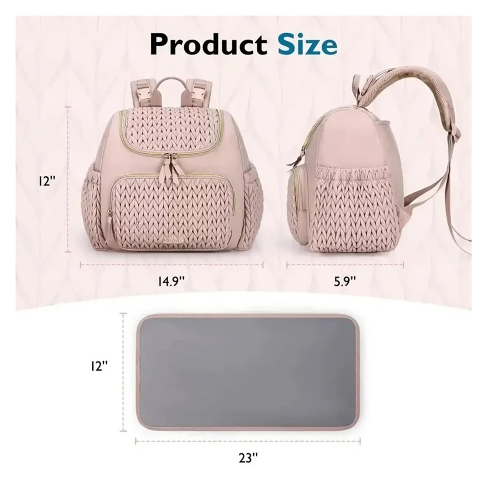 Wickeltasche für den Außenbereich, Kinderwagen-Organizer mit Wickelunterlage, Rucksack mit großer Kapazität, isolierte Tasche, Schwarz, One Size, Einheitsstil