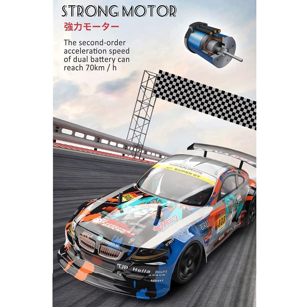 WOLWES Gara di derapata ad alta velocità a 70 km/h, auto telecomandata elettrica ricaricabile a grandezza naturale da 2,4 GHz in scala 1/10, auto telecomandata fuoristrada 4WD, con due batterie, regal