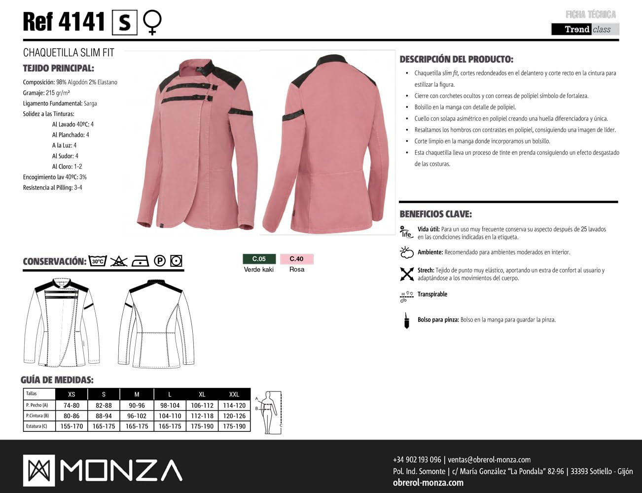 Chaquetilla Cocinera Mujer de Manga Larga con Corchetes. Ropa Cocina/Hostelería. Ref: 4141