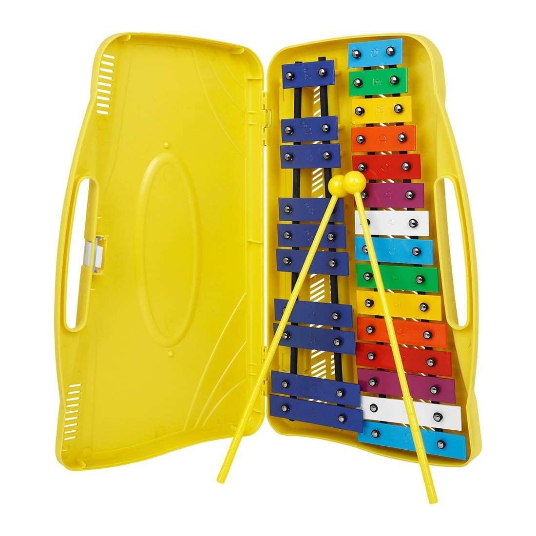 Xilófono Glockenspiel 25 Teclas Metálicas Colores con Estuche y Mazas | Instrumento Musical Educativo Cromático para Niños y Principiantes(Amarillo)