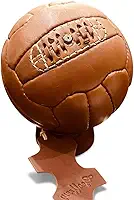 Geoffrey Mini bola de futebol vintage com 18 painéis, 100% couro bovino com base de madeira | Bronzeado | Tamanho antigo 2 | Futebol retrô costurado à mão