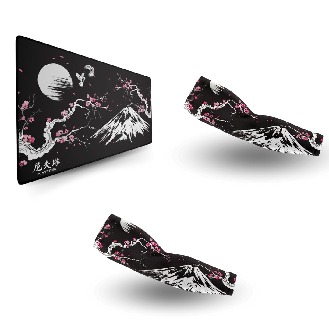 Nyfter - Ultimate Glide Bundle Sakura Black – Alfombrilla de ratón XXL para juegos de 900 x 500 mm con revestimiento de alta gama, 2 mangas para gaming, XS – XXL – Glide perfecto para jugadores