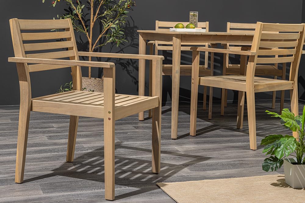 Riess Ambiente Massiver Gartenstuhl KOPENHAGEN - Natur Akazienholz anthrazit - Outdoor inkl. Kissen